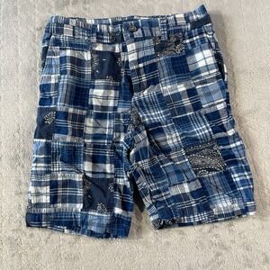 Polo Ralph Lauren Shorts Boys 10 Blue Patchwork School Preppy Casual Elastic